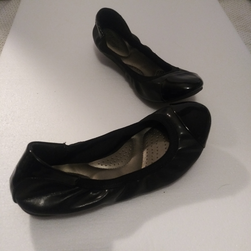 DexFlex Comfort Sz 8W Elegant Black Women's Ballerina Flats Shoes